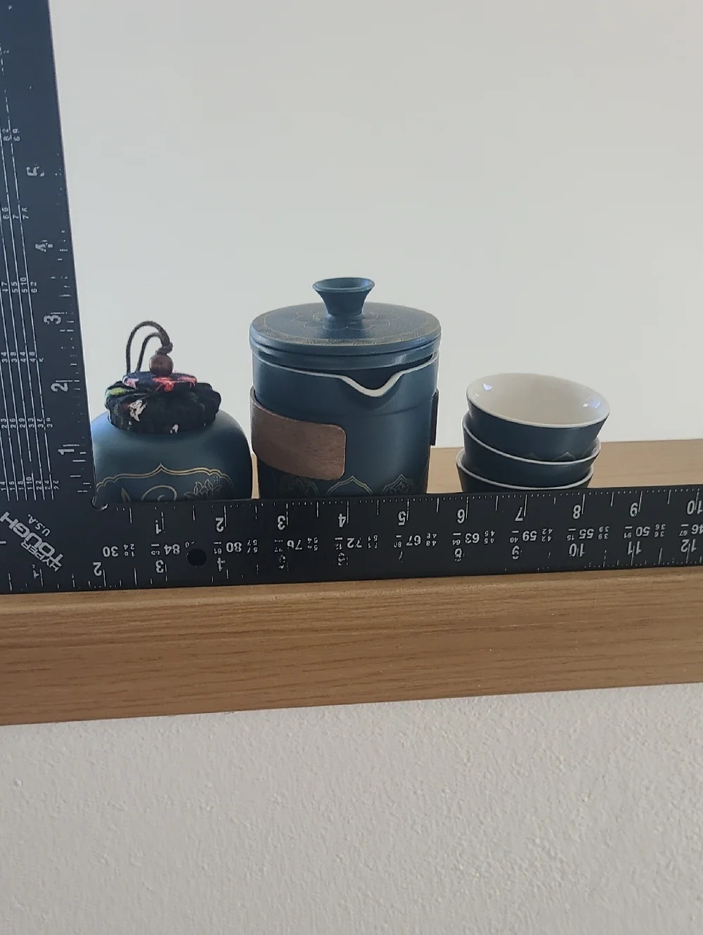 Teal Ceramic Tea Set with Gold Motif - Travel Case